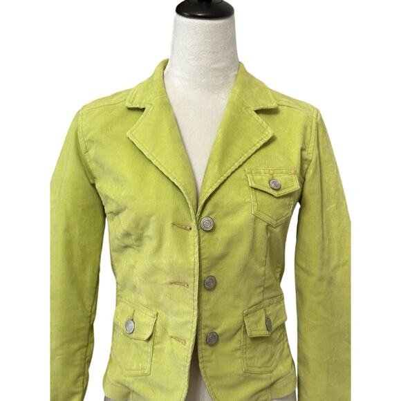 Aeropostale Y2K Corduroy Jacket Waist-Length Flap-Button Pockets Green  Small - Picture 2 of 7